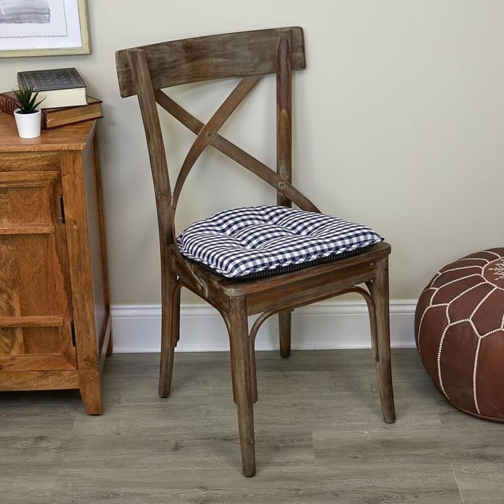 Set of 8 Dining Chair Cushions Blue White